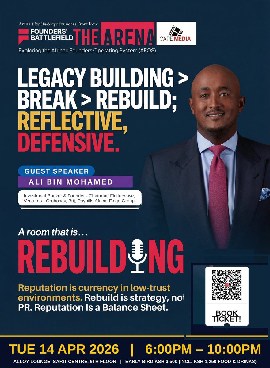 MikeMachariaSST's tweet photo. Founder Battlefield -The Arena Live -2nd Event -14th April -Book Now. #buildingtrust #founders #TV47 @foundersbattlle 

https://t.co/WHmhd2gOch

Secure your seat https://t.co/nJab5uRuba close at 500 Seats. now at 362. 

@PwaruiM @KevinMutiso @abmofficially 

https://t.co/A2bVOW5q5S