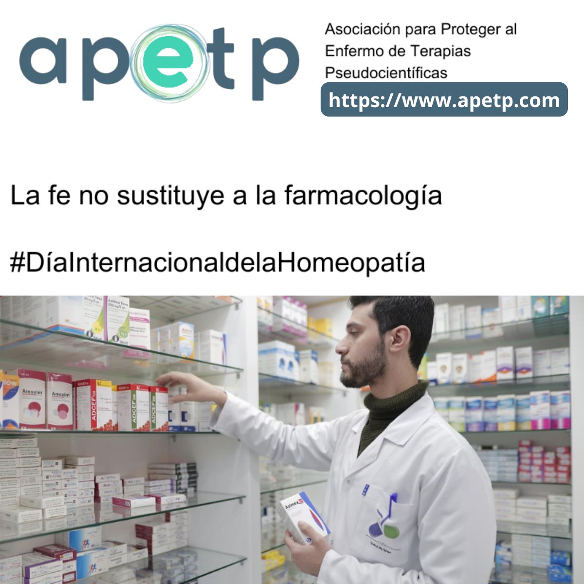 apetp_'s tweet photo. Hoy es el día mundial de la #homeopatía
#Diamundialdelahomeopatia
#stoppseudociencias

No te dejes engañar, la salud no es cuestión de fe. https://t.co/PSxGV2JU7s