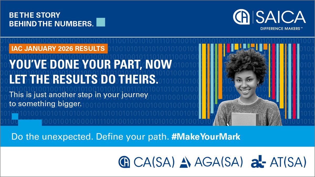 saica_za's tweet photo. The moment you’ve been working towards is here.
Wishing all candidates the very best as the IAC January 2026 results are released. This milestone is just another step towards something bigger.
#IACResults #SAICA #MakeYourMark #BeTheStory #FutureDifferenceMak https://t.co/bzcGrhpb9D