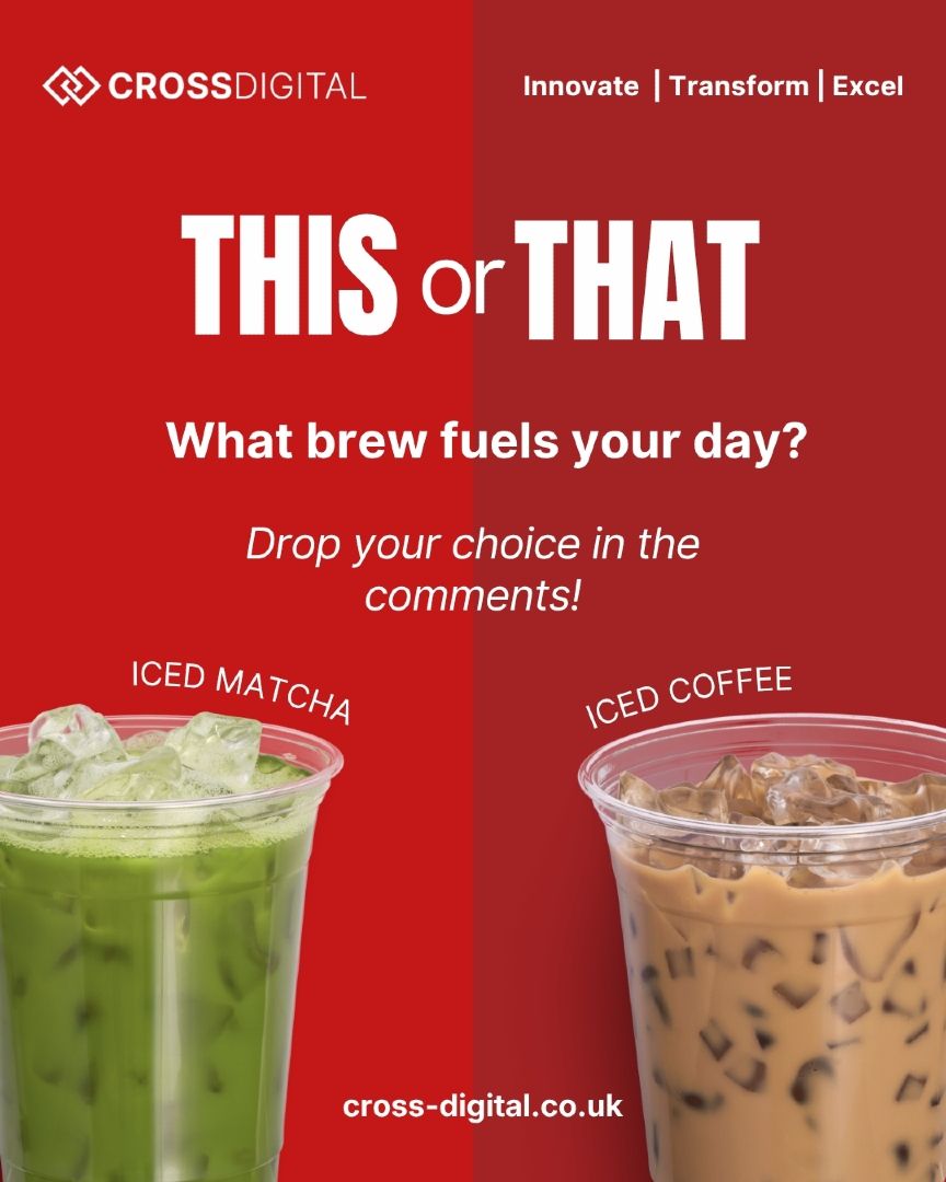 crossdigitaluk's tweet photo. ☀️ What brew fuels your day? Iced Matcha 🍵 or Iced Latte 🧊☕?

We want to know — drop your go-to drink in the comments and see which team rules the morning grind! 💬👇

#CrossDigital #EcommerceLife #DigitalMarketing #MorningFuel #CoffeeVsMatcha https://t.co/mH21EIJLJv