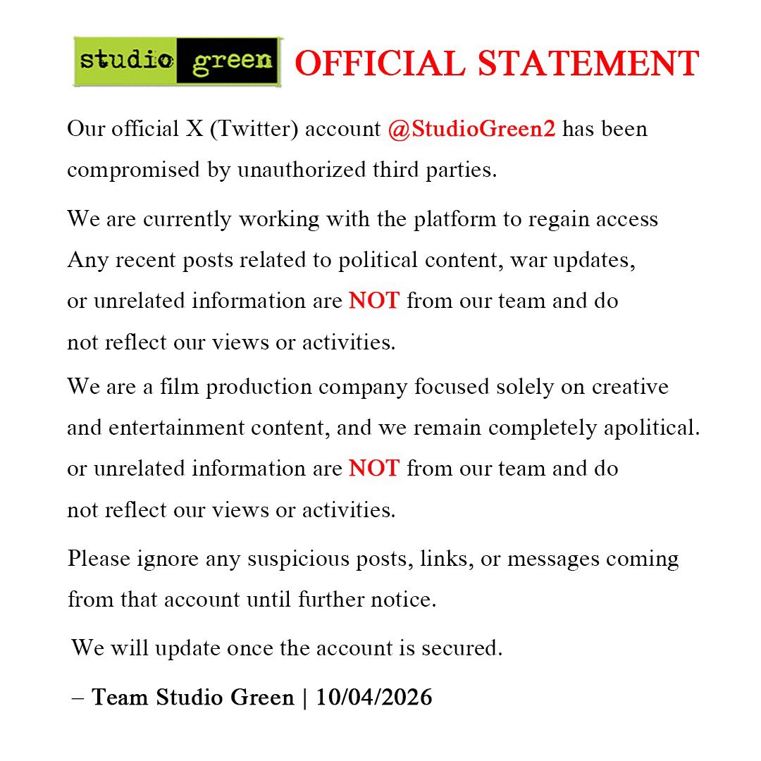 ItsAbishek04's tweet image. #StudioGreen 's official account on #X has been hacked by 3rd party and has been posting content about #IranWar
The team is in talks to retrieve their account
