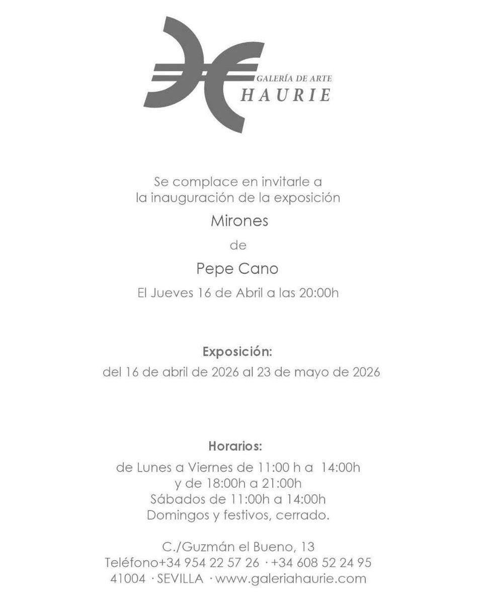 GaleriaHaurie's tweet photo. Tenemos el placer de invitarles a la inauguración de ‘Mirones’, la nueva exposición de Pepe Cano.
La cita tendrá lugar el próximo jueves 16 de abril a las 20:00h en nuestra galería.
Les esperamos.

#galeriahaurie #mirones #Pepecano #galeria #inauguración https://t.co/dyD0Qnl5Rq