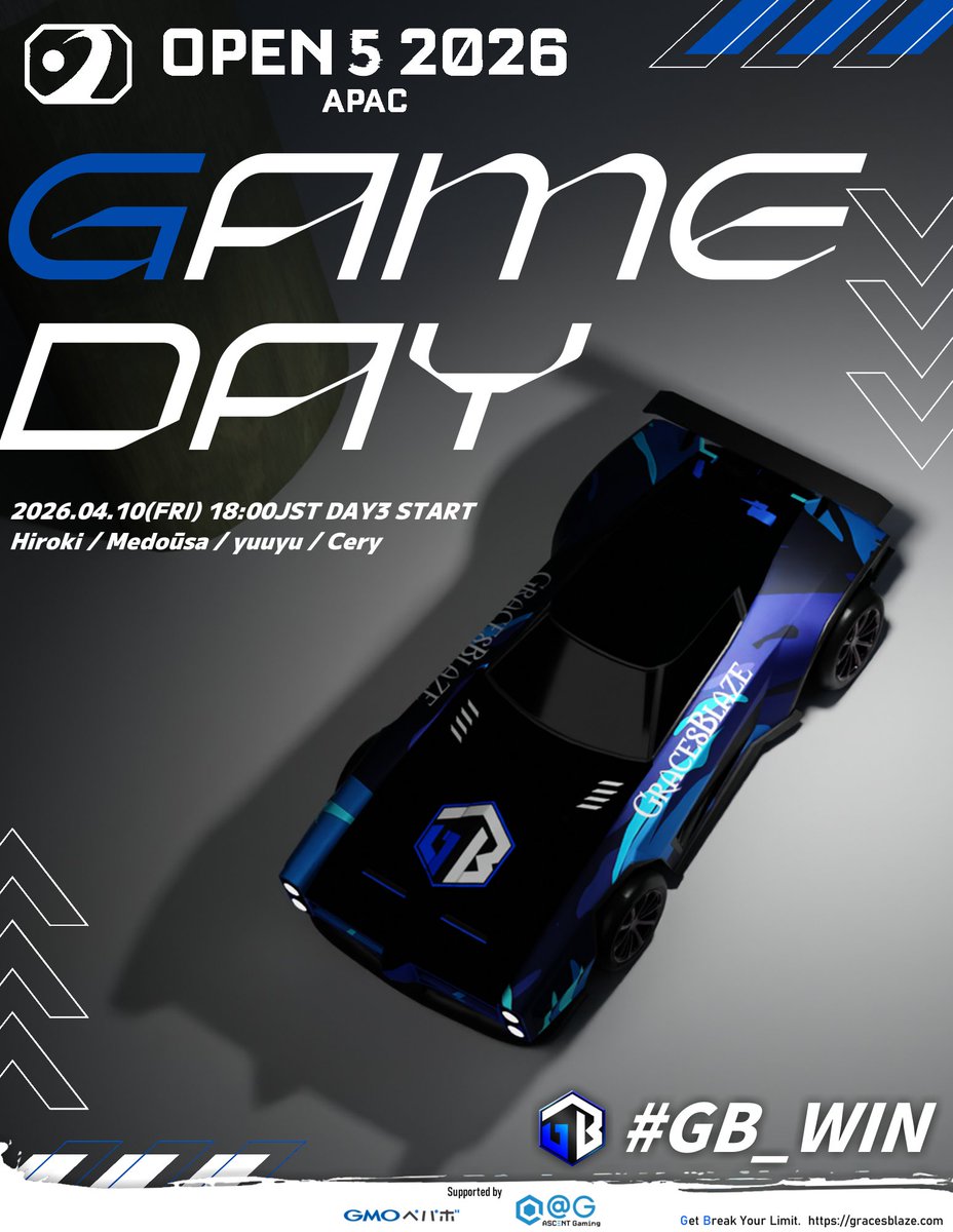 #RLCS2026 APAC Open5 Day3
18:00 START

GodSpeed(<a href="/GodSpeedES/">God Speed ⚡️</a>)
を日本語応援実況🎙️

トーナメント🏆：start.gg/tournament/rlc…

応援実況📺twitch.tv/GracesBlaze

GBメンバーの応援よろしくお願いいたします🚀

#GB_WIN #GodSpeedWIN #Zoom #ロケットリーグ