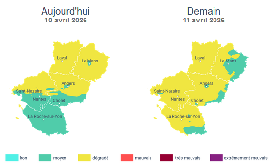 Image de Préfète de la Mayenne : #Pollution La #QualitéDelAir sera dégradée 🟡 ce vendredi 1⃣0⃣ avril et demain en #Mayenne.

L'ensol