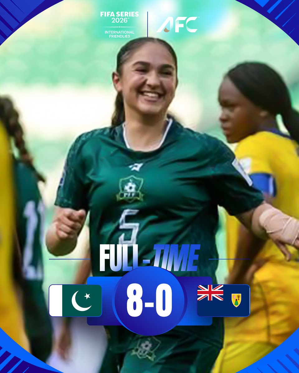 TheAWCL's tweet image. 𝗙𝗧 | 🇵🇰 Pakistan 8️⃣-0️⃣ Turks and Caicos Islands 🇹🇨

Pakistan make history with the biggest win ever for their women’s national team in a dominant 2026 #FIFASeries display!