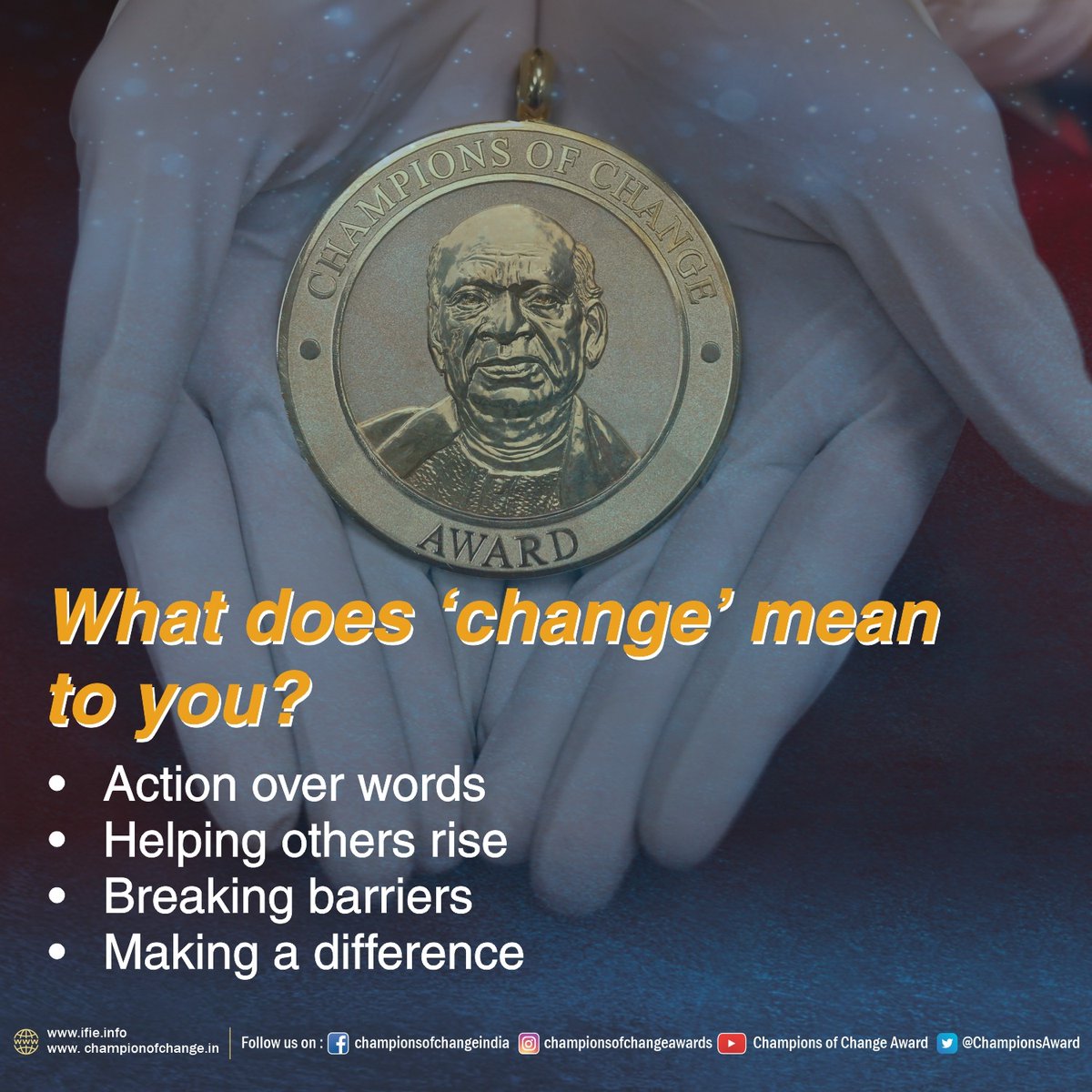 Change is more than a word—it’s action, impact, and inspiration.

What does change mean to you?

Vote, tag someone who inspires you, and nominate your Champion of Change 👇

#ChampionsOfChange #BeTheChange #Inspiration #Leadership