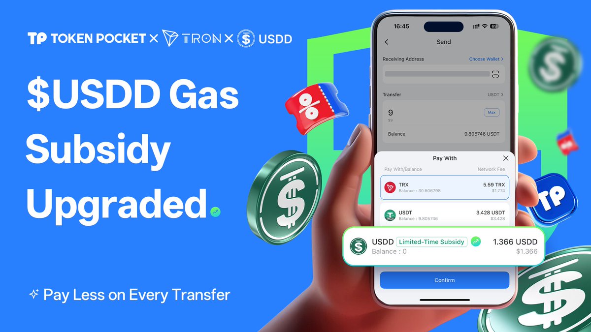 TokenPocket_TP's tweet photo. 🔥 $USDD gas payments on TRON just got a major upgrade. @trondao @usddio

We’ve significantly increased the subsidy — meaning lower costs for every transfer.

Pay gas with $USDD. 
Simple, efficient, and now even more cost-friendly. https://t.co/rgSYlXRpLy