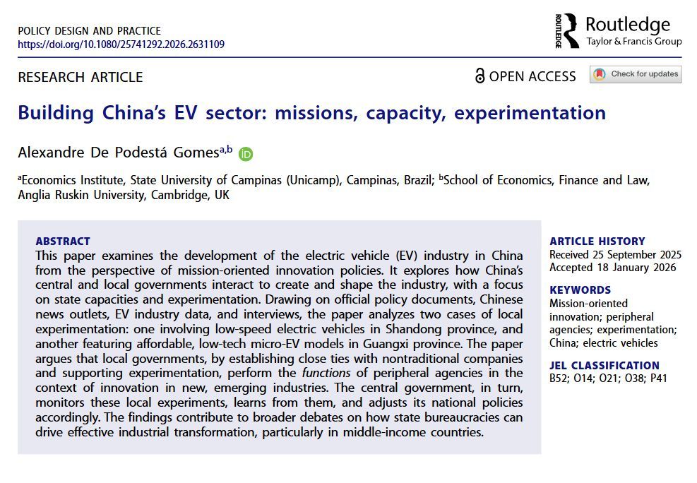 Journal_PDP's tweet photo. Now being read at PDP

Building China’s EV sector: missions, capacity, experimentation by Alexandre De Podestá Gomes 

Browse here: https://t.co/aeZUBSk0pX https://t.co/ORkQ74q9Co