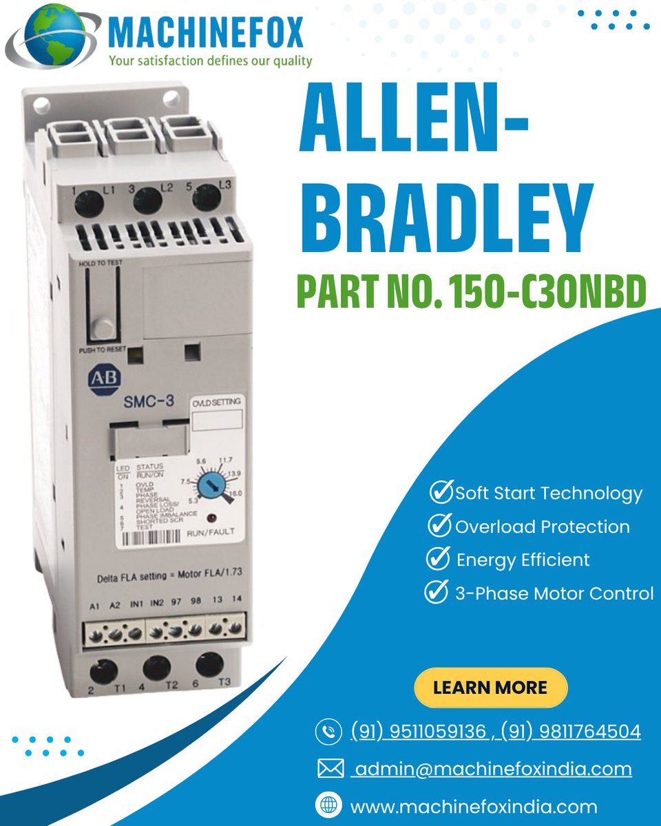 Machinefoxindia's tweet image. Smooth start. Strong performance ⚡
Allen-Bradley 150-C30NBD built for real industrial demands.
DM now 
Call now: 📞+91 9511059136 | +91 9811764504
🌐 machinefoxindia.com
📧 admin@machinefoxindia.com
#MachinefoxIndia #Automation #MotorControl