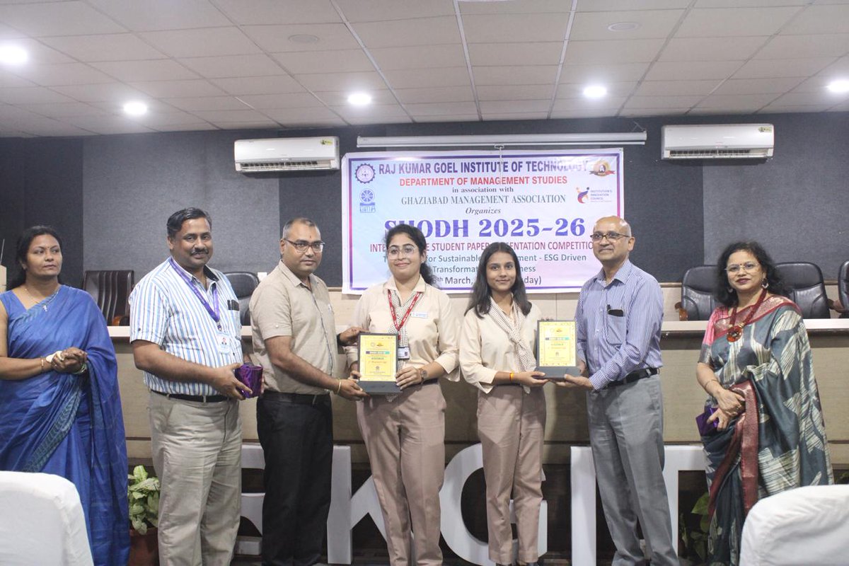ITSEduGroup's tweet photo. Students of the MBA programme batch (2025-27) at I.T.S Mohan Nagar, Ghaziabad participated in the SHODH 2025–26 Inter-Institute Student Paper Presentation Competition, organised by Raj Kumar Goel Institute of Technology (RKGIT) on 26 March 2026. https://t.co/88iYqnHvjo