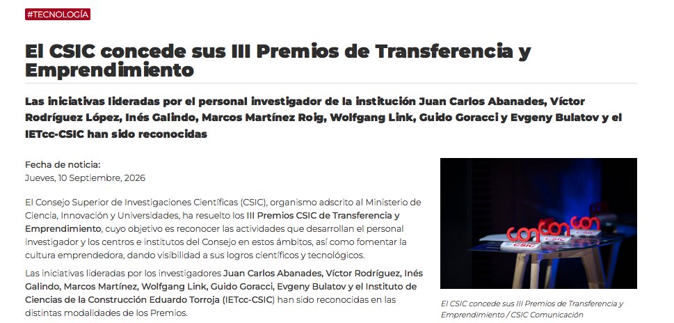 IIBmCSICUAM's tweet photo. 🚨ATENCIÓN
¡¡Enhorabuena a Wolfgang Link!! 👏

🚀Ha sido galardonado en los III Premios de Transferencia y Emprendimiento, en la modalidad de Emprendimiento
➡️ Reconoce ideas de negocio con competencias en transferencia y emprendimiento 🏆
Más info 👉 https://t.co/oFfHwjbVlI https://t.co/dAzsQbJSFt