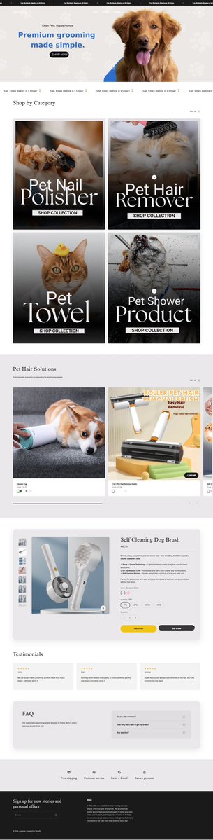 sammydigits's tweet image. Just finished designing this pet eCommerce store on Shopify. 

I focused on keeping everything clean, simple, and easy to navigate from the homepage layout to the product sections and overall user experience. The goal was to make it feel trustworthy while still being visually