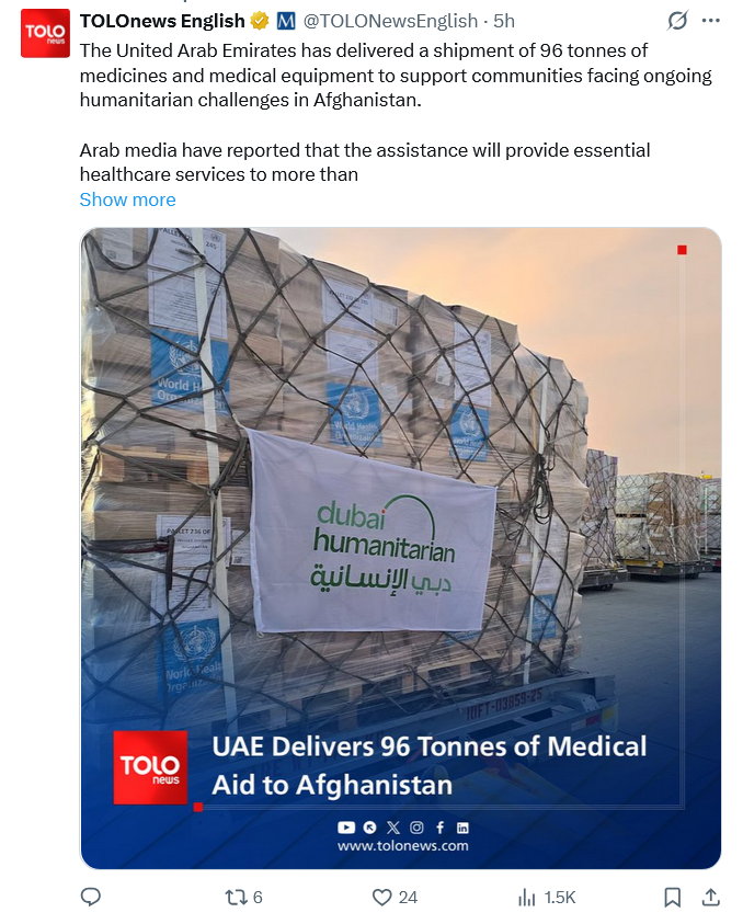 sofiya_dawar's tweet photo. The UAE has changed its policy because it has now understood that Pakistan is a terrorist state which is bombing &amp; massacring innocent Pashtuns. On one hand, Pakistani citizens r being deported from UAE, while on other hand, UAE has given 96 tonnes of medical aid to Afghanistan. https://t.co/u3ZP2z7lpY