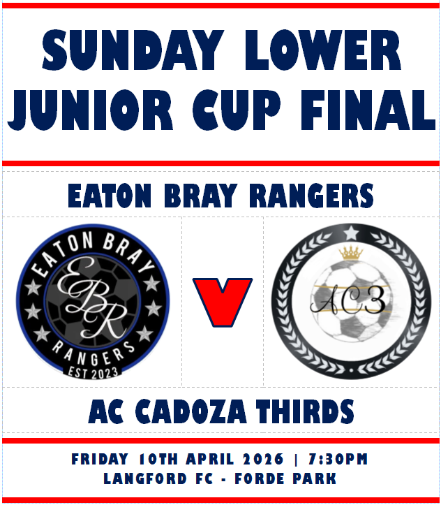BedsFA's tweet photo. TONIGHT!!

@LangfordFC1's Forde Park plays host to the Sunday Lower Junior Cup Final as @eatonbrayrfc face @AcCadoza Thirds in an all @LDLSFL25 tie. Both teams in the hunt for their division titles so we should be set for a great cup tie under the lights. #BFACountyCups https://t.co/ms5JAjfKAD
