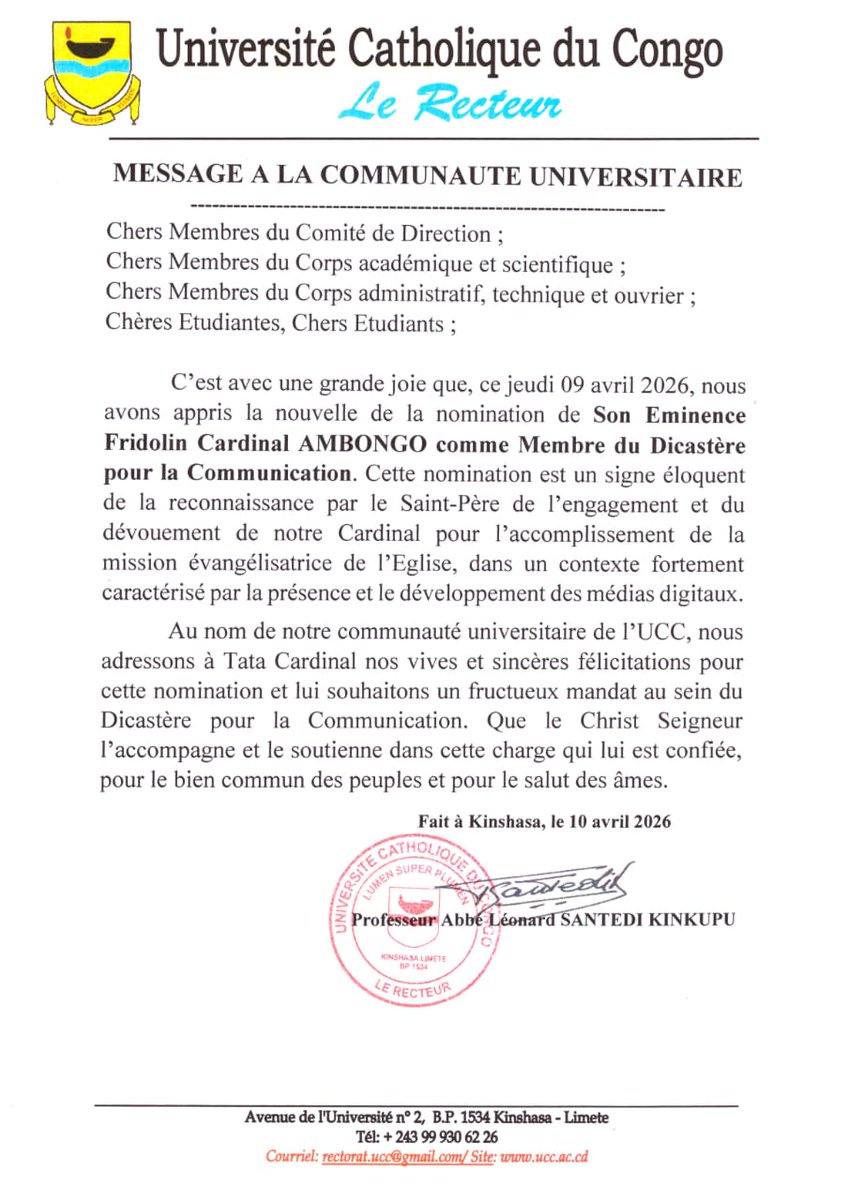 Université Catholique du Congo (@univ_cath_congo) on Twitter photo 