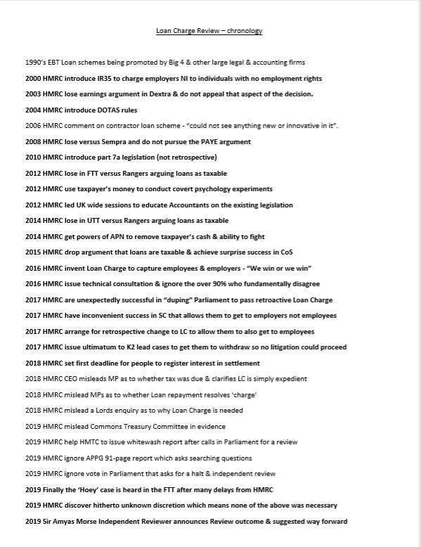 wealthagent's tweet photo. @IanTodd85332631 @SarahEGabbai @Should_I_Pay Check the chronology.
HMRC assessed individuals arguing loans were taxable.
HMRC failed in Court.
HMRC did not assess the employers under PAYE.
Then HMRC “duped” Parliament into a retrospective tax charge.
Then LCAG blamed Promoters (and anyone else they could think of) https://t.co/WouAVVnn9b