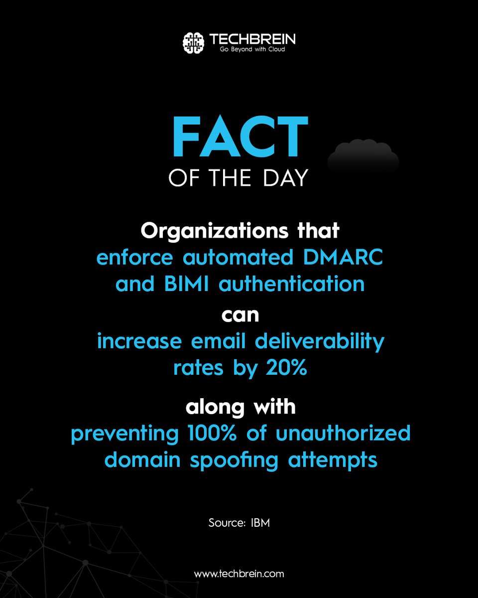 techbrein's tweet image. Stop losing emails to spam. DMARC &amp;amp; BIMI can boost deliverability by 20% while preventing spoofing and building trust. Secure your business emails with TechBrein.techbrein.com/solutions/goog…
#EmailSecurity #DMARC #BIMI #EmailDeliverability