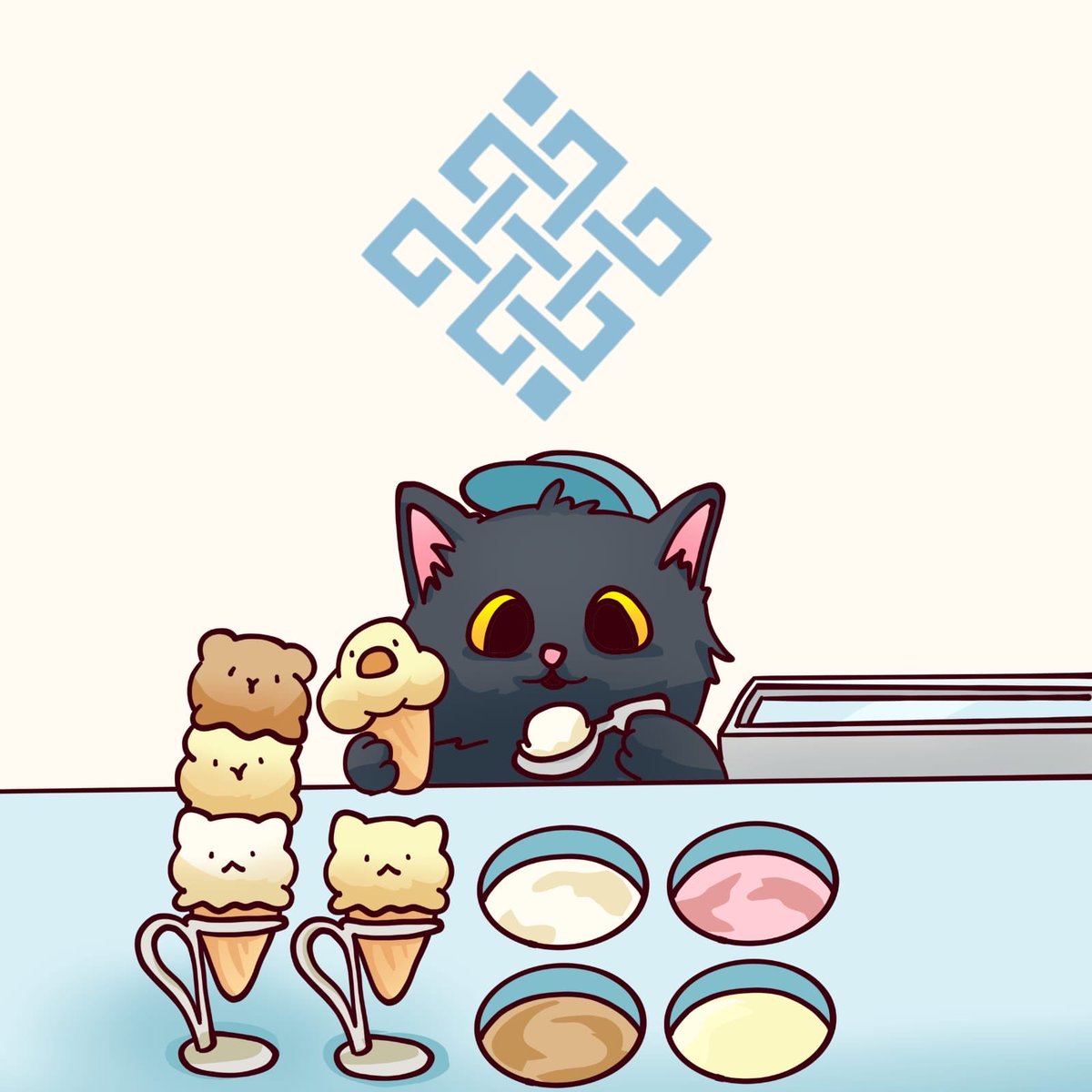 TataWeb3World's tweet photo. The cat barista: not just serving ice cream, but stealing hearts too 🍦🐱✨@ritualnet https://t.co/vtyie422nX