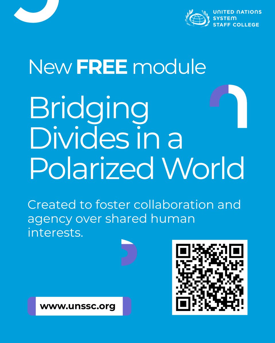 UNSSC's tweet image. #UNSSC’s new FREE, self‑paced online module “Bridging Divides in a Polarized World” offers a practical introduction to polarization and ways to respond to it constructively.

Available now!
unssc.org/courses/bridgi…

#LearningForTransformation #Polarization #BridgingDivides