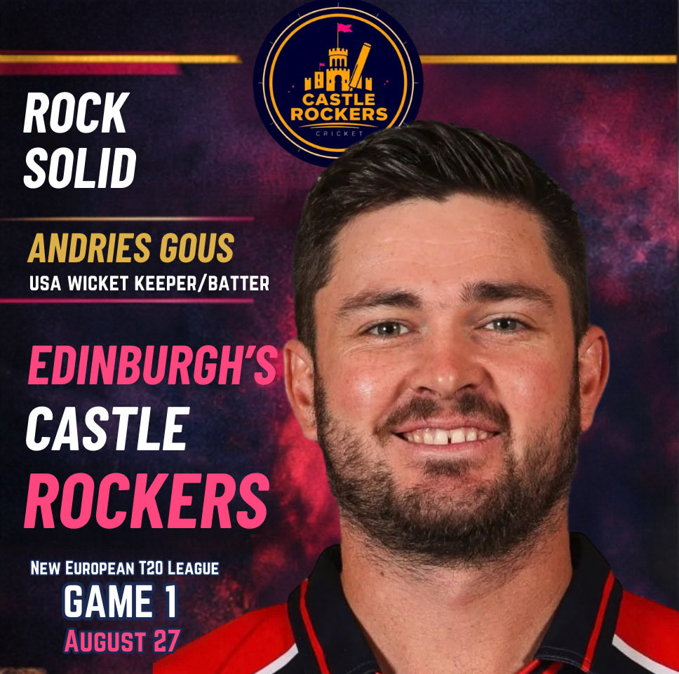 castlerockers_'s tweet image. The big names keep coming as we welcome @Gousie08 as the latest powerhouse to join our #ETPL charge!
Andries brings the ultimate double-threat to the Castle Rockers, rock solid behind and in front of the stumps. Welcome Andries Gous!
#CastleRockers #Edinburgh #Cricket  #T20