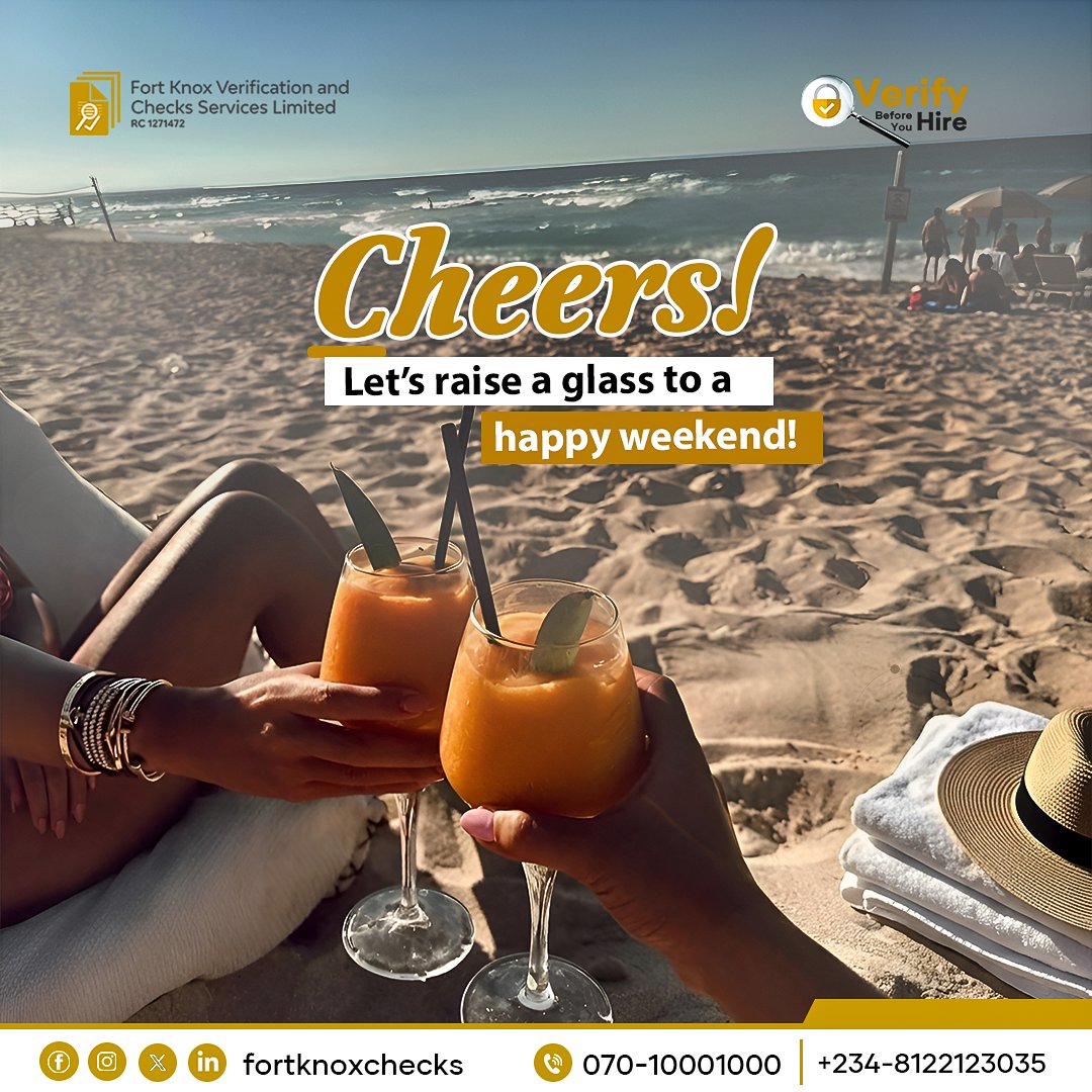 FortKnox_Checks's tweet image. Cheers to the weekend!

Contact us today on 07010001000 or 08122123035.

#fortknoxchecks #backgroundcheckservices #backgroundchecks #security #Safety #securityservices #verificationservices