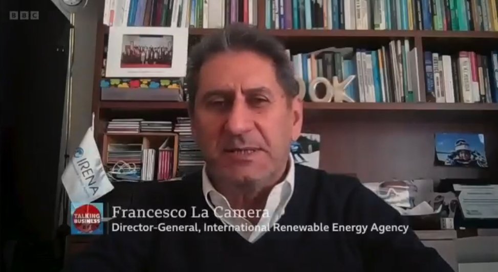 IRENA's tweet image. In light of @IRENA’s new data on global #renewables expansion, DG @flacamera spoke with @BBC on what these figures mean today. He highlighted the key role renewables play as geopolitical tensions continue to expose the volatility of fossil fuels. Watch the conversation: