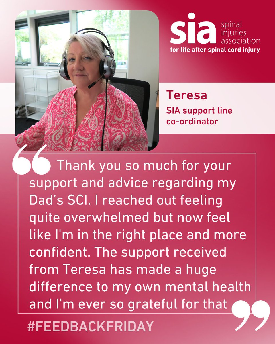 spinalinjuries's tweet image. Today we shine the #FeedbackFriday spotlight on Teresa from our SIA support line. Our brilliant team have a wealth of knowledge and experience, and the freephone number continues to be a life line for so many of our members. 
☎️ Call us on 0800 980 0501
📧 support@spinal.co.uk