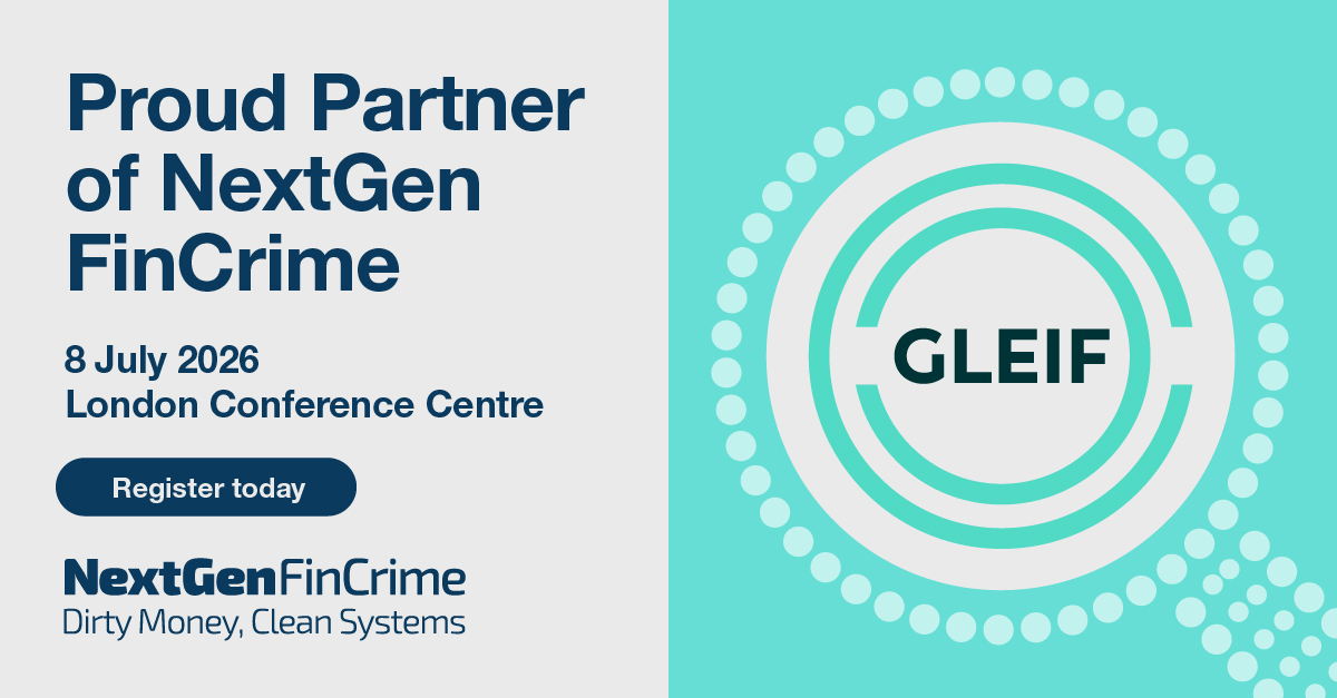 GLEIF's tweet image. GLEIF is supporting NextGen FinCrime: Dirty Money, Clean Systems by @Finextra — 8 July, London.

The agenda covers #Payments resilience, #KYC innovation, &amp;amp; #AI in fraud prevention.

Bank representatives attend for free. Details &amp;amp; registration: bit.ly/4cMBApE