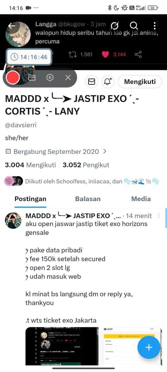 HELP RT SCAMMER ! TIKET EXO @davsierri || KETIPU 5JT LGSUNG DIBLOCK 

KRONOLOGIS DIBAWAH