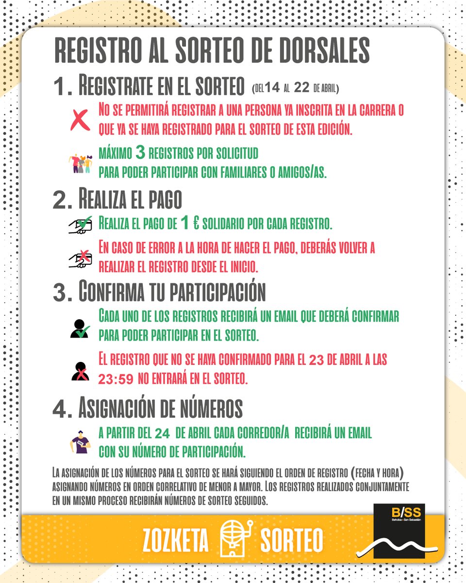 BSS_Fortuna's tweet photo. Behobia - San Sebastián 🖤💛REGISTRO SORTEO:

📋Registro al sorteo de dorsales:
🗓️ desde el 14 de abril a las 12:00 horas hasta el 22 de abril a las 23:59 horas.

ℹ️Info completa: https://t.co/QwD2P6sSVs 

#bss | #bss5050 |#behobia https://t.co/GHQ4MPFZqr