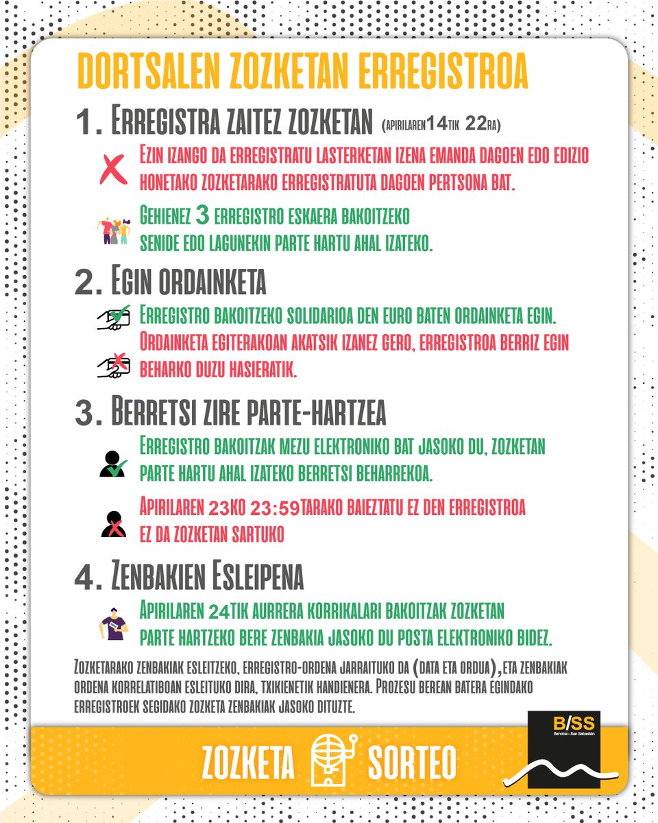 BSS_Fortuna's tweet photo. Behobia - San Sebastián 🖤💛ZOZKETAN ERREGISTROA:

📋Dortsalen zozketan erregistroa:
🗓️ Apirilaren 14ko 12:00etatik apirilaren 22ko 23:59ra bitartean.

ℹ️Info osoa:
https://t.co/QwD2P6sSVs

#bss | #bss5050 |#behobia https://t.co/HZDRH72KQR