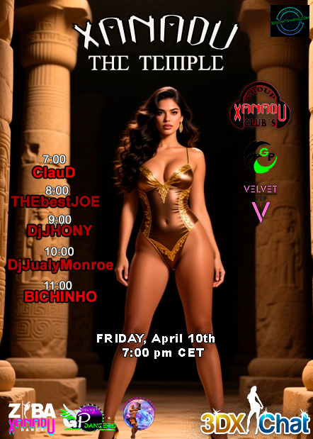 🏛️ ＸＡＮＡＤＵ™ 》ＴＨＥ ＴＥＭＰＬＥ《
Ancient power, golden heat, and a rhythm that takes control. Friday April 10th, 7:00 pm CET at <a href="/3dxchat/">3DXChat</a>.
Step inside… and surrender to the night.
#Xanadu #TheTemple #3DXChat #Party #Dance #House