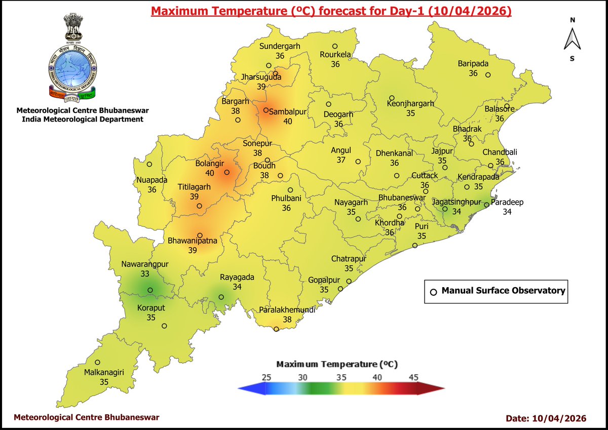 mcbbsr's tweet image. Maximum Temperature Forecast for next 5 days #Odisha #hot #temperature