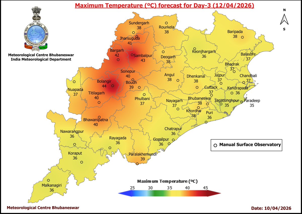 mcbbsr's tweet image. Maximum Temperature Forecast for next 5 days #Odisha #hot #temperature
