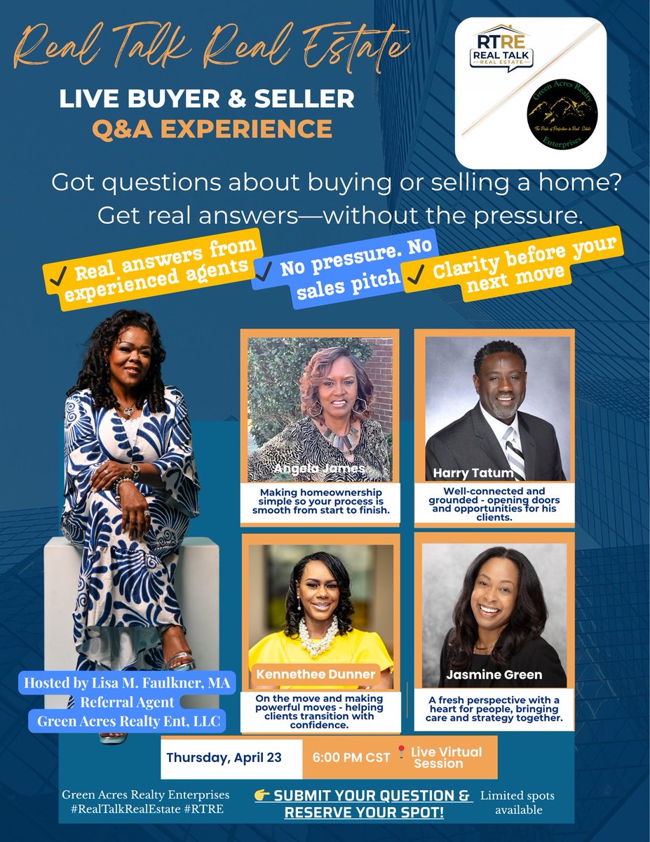 PenStarLisa's tweet photo. Buying or selling a home and not sure where to start?

Join Real Talk Real Estate 🏡
✔ Real answers
✔ No pressure
✔ Live Q&amp;A with experienced agents

📅 April 23 | 6PM CST
👉 Reserve your spot: https://t.co/sGpVj7eEOJ

#RealTalkRealEstate #RTRE #AskARealtor #RealEstateQandA https://t.co/iYFy54CkAt
