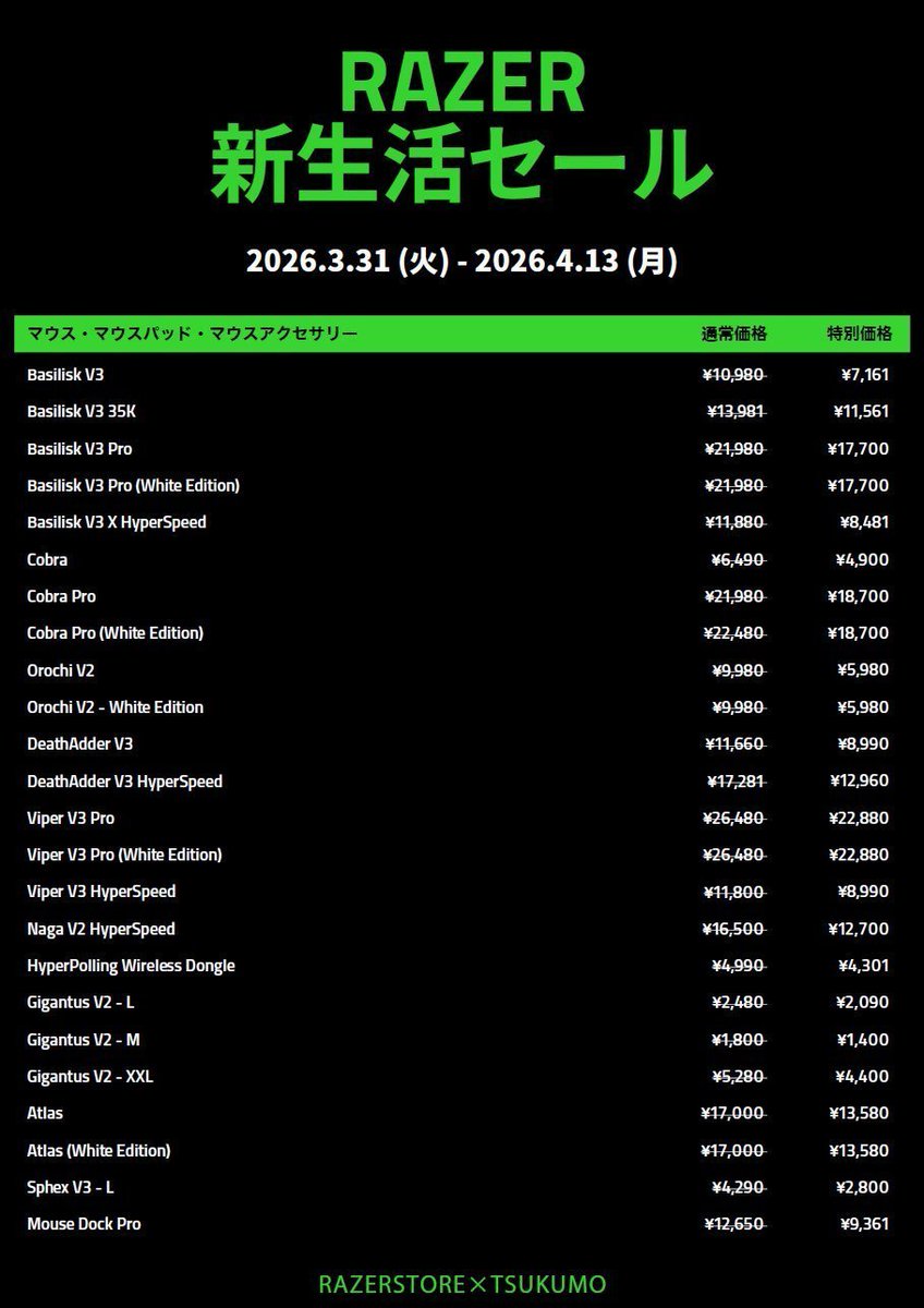 RAZER STORE】 来週の月曜で新生活セール終了！ 週末のご来店お待ちし