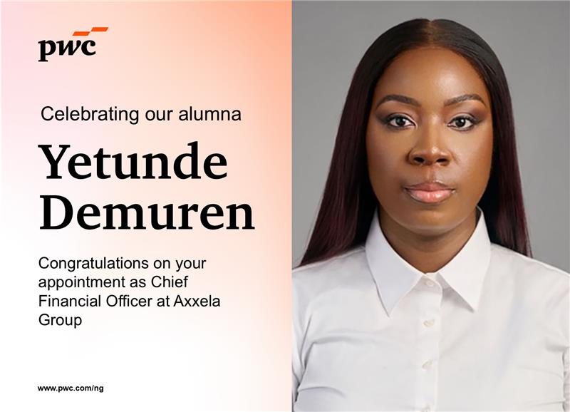 PwC_Nigeria's tweet image. Congratulations to our alumna, Yetunde Demuren, on her appointment as Chief Financial Officer at Axxela Group.
 
We wish her every success in this new role.
 
#PwCProud #PwCAlumni #CelebratingOurOwn