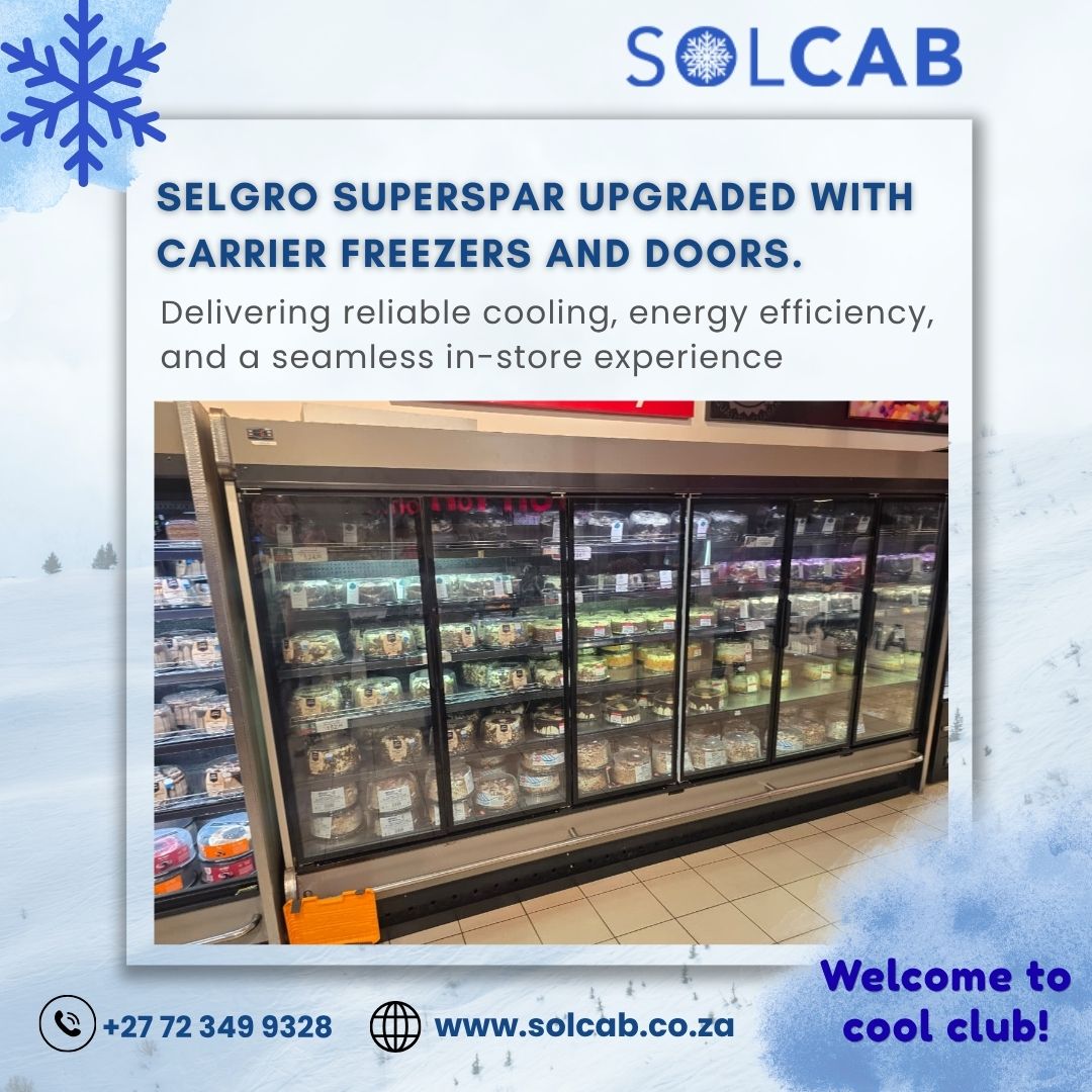 Solcab_sa's tweet image. Selgro Superspar upgraded with Carrier freezers and doors.

Delivering reliable cooling, energy efficiency, and a seamless in-store experience

🌐 solcab.co.za
📞 +27 72 349 9328
✉ info@solcab.co.za

#CommercialRefrigeration #CoolingSolutions #RetailEfficiency #Solcab