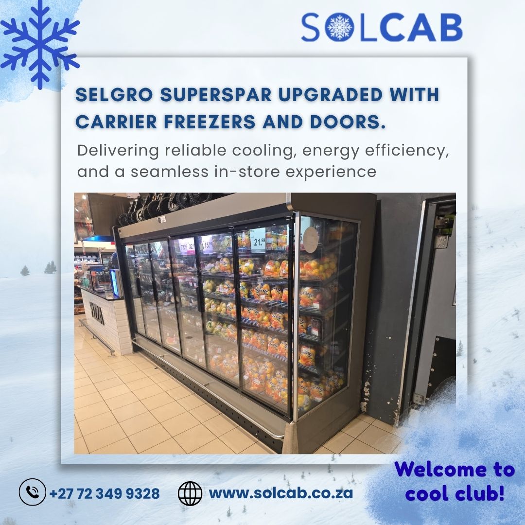 Solcab_sa's tweet image. Selgro Superspar upgraded with Carrier freezers and doors.

Delivering reliable cooling, energy efficiency, and a seamless in-store experience

🌐 solcab.co.za
📞 +27 72 349 9328
✉ info@solcab.co.za

#CommercialRefrigeration #CoolingSolutions #RetailEfficiency #Solcab