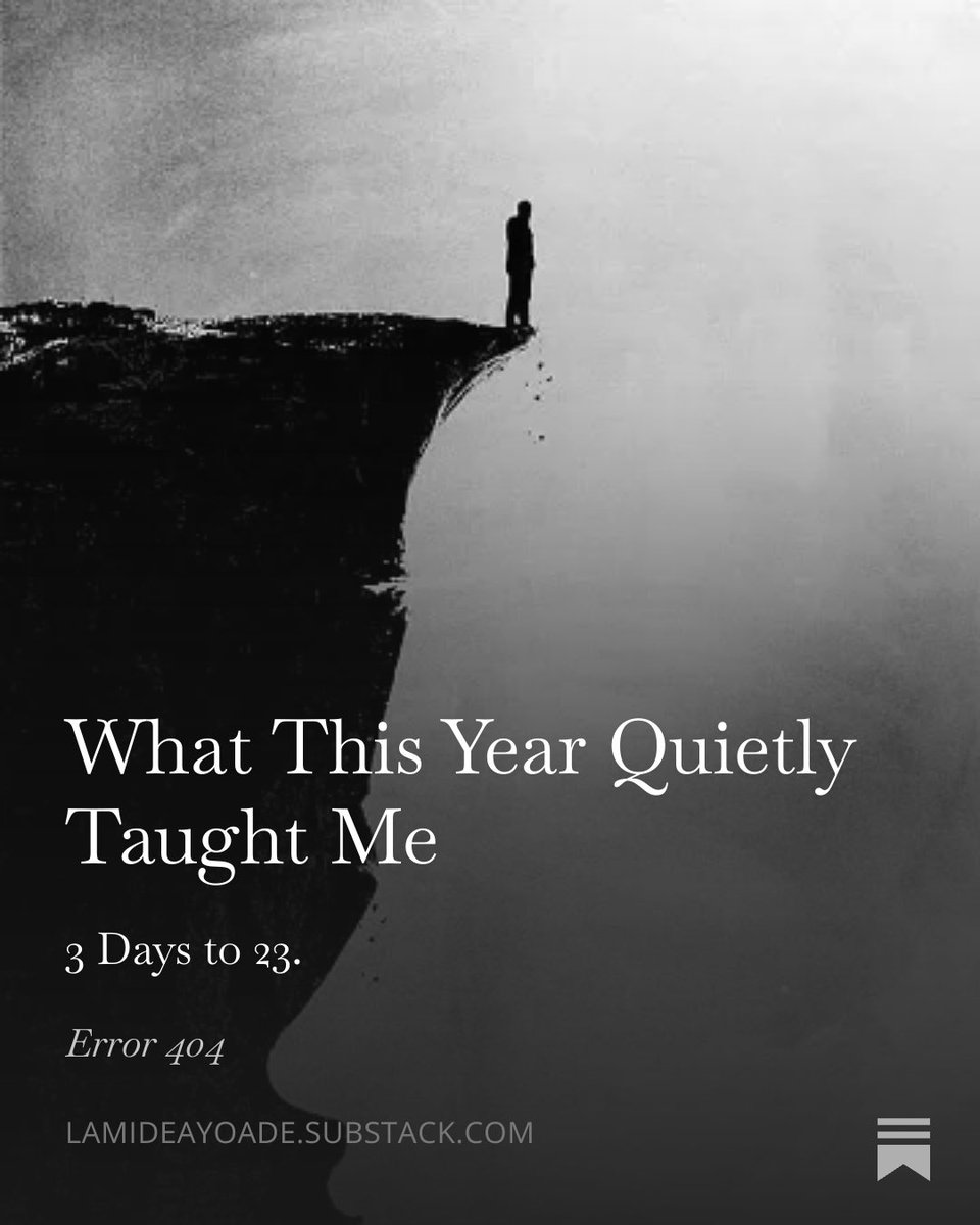 lamideayoade's tweet photo. Two days ago, I opened a substack account and decided to publish 4 personal notes that are really dear to me as I approach 23.

This is yesterday's post—3 days to 23.

https://t.co/MelykJEOPE https://t.co/hISJu5CtFG
