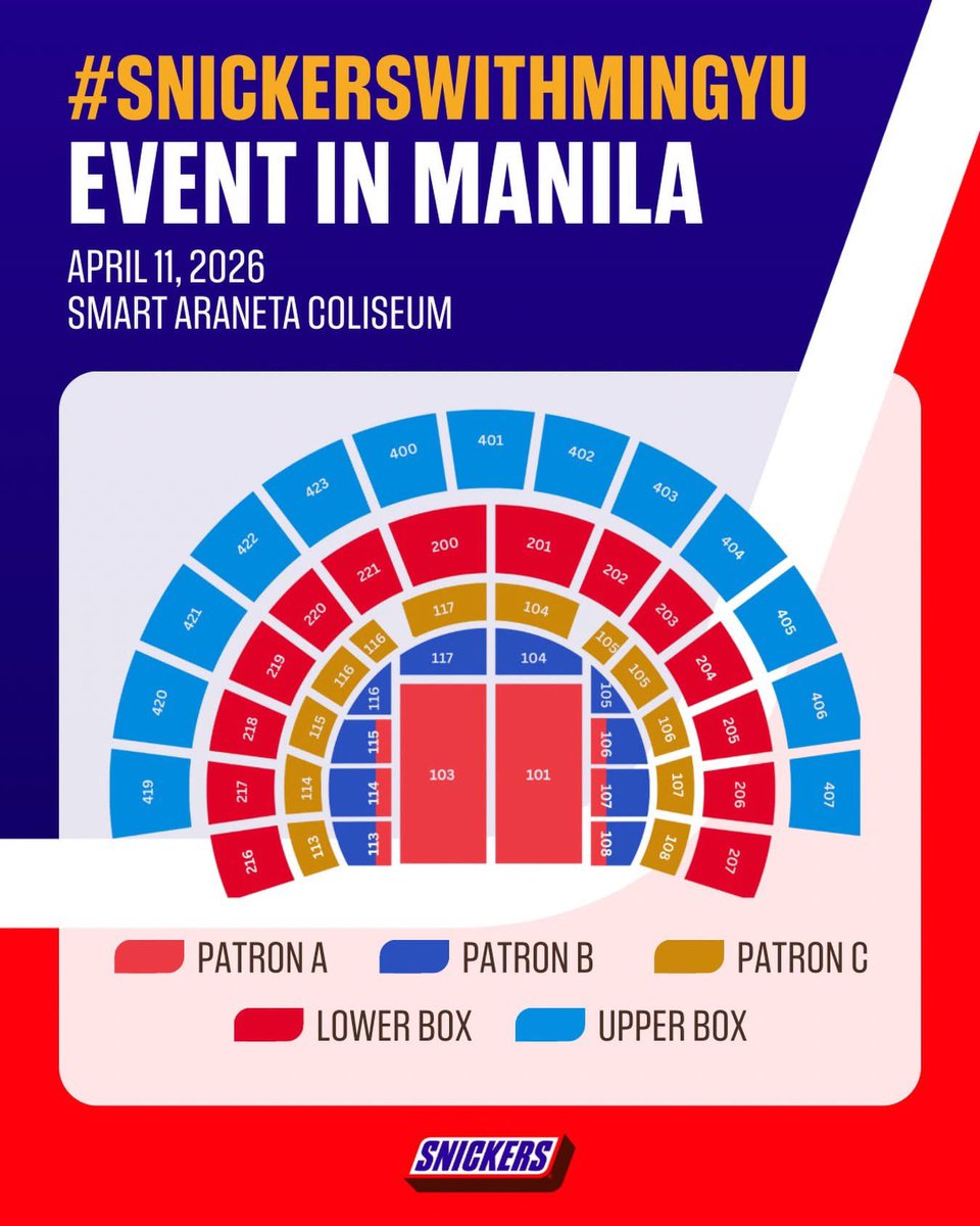 [041026] Snickers Philippines posted the official seat plan for #SNICKERSwithMINGYU Fan meeting tomorrow! 🍫

MINGYU FOR SNICKERS PHILIPPINES #MINGYU #민규