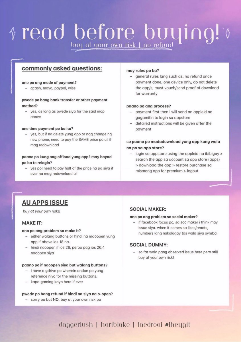 social dummy: 75 (5/8 prem)
social maker: 90 (full prem)
make it: 65 (full prem)

bundle price: 190

mop: gcash, maya

app differences: drive.google.com/file/d/1Z0I4Mc…

tags. wts lfb au socmed apps