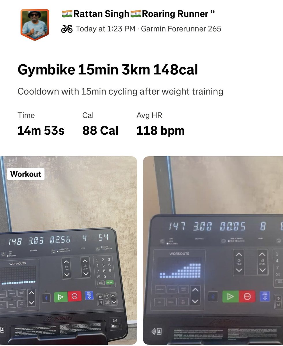 rattan_saarthi's tweet image. 50/250 #Gymworkout 72min 314cal #WeightTraining 
First time deadlift 55kg
strava.app.link/rWCMs61Ed2b
Gymbike 15min 3km 148cal
strava.app.link/1IFf9p3Ed2b
Thx #GymTrainer Kartik @GoldsGymIndia #faridabad Sec14
30kg deadlift 5rep
35kg deadlift 5rep
40kg deadlift 5rep
55kg deadlift 5rep
