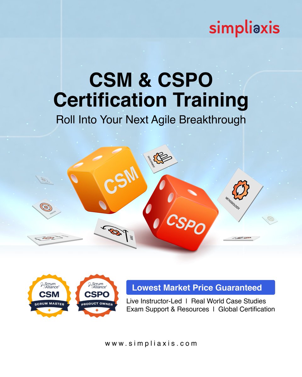 Ready to level up your Agile career? 

Get globally recognized CSM &amp; CSPO certifications.
Lead teams. Own product strategy.

Live training
Real-world cases
Certification support

Explore: simpliaxis.com/agile

#CSM #CSPO #AgileCareers #ScrumMaster #ProductOwner