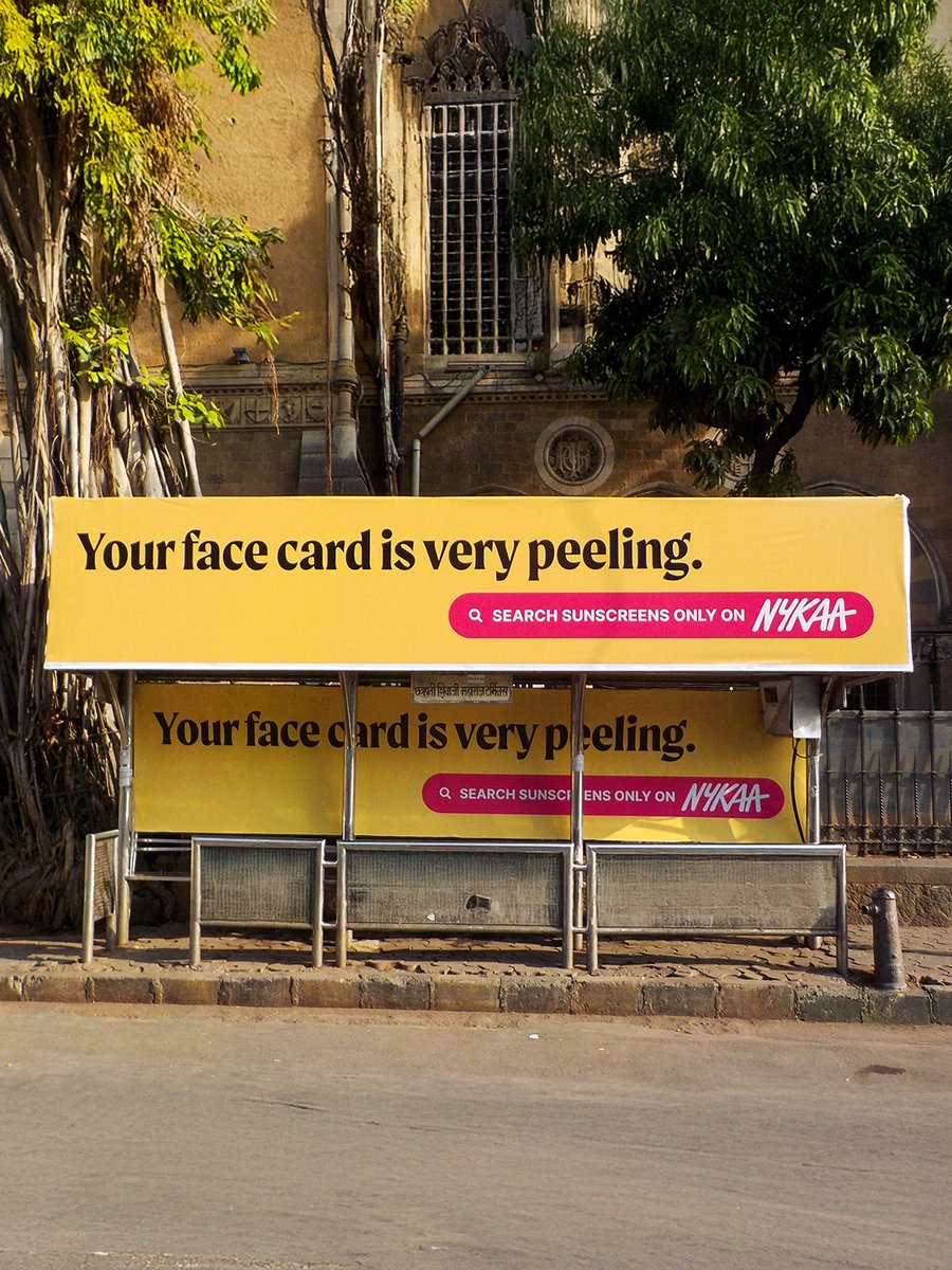 IMPACT_onnet's tweet image. Bus stops turn into a roast zone as Nykaa takes a witty swipe at sunscreen skippers with bold OOH messaging.

@MyNykaa 

#Nykaa #OOH #OOHAdvertising #OutdoorMedia #AdCampaign #CreativeAdvertising #Sunscreen #SummerCampaign