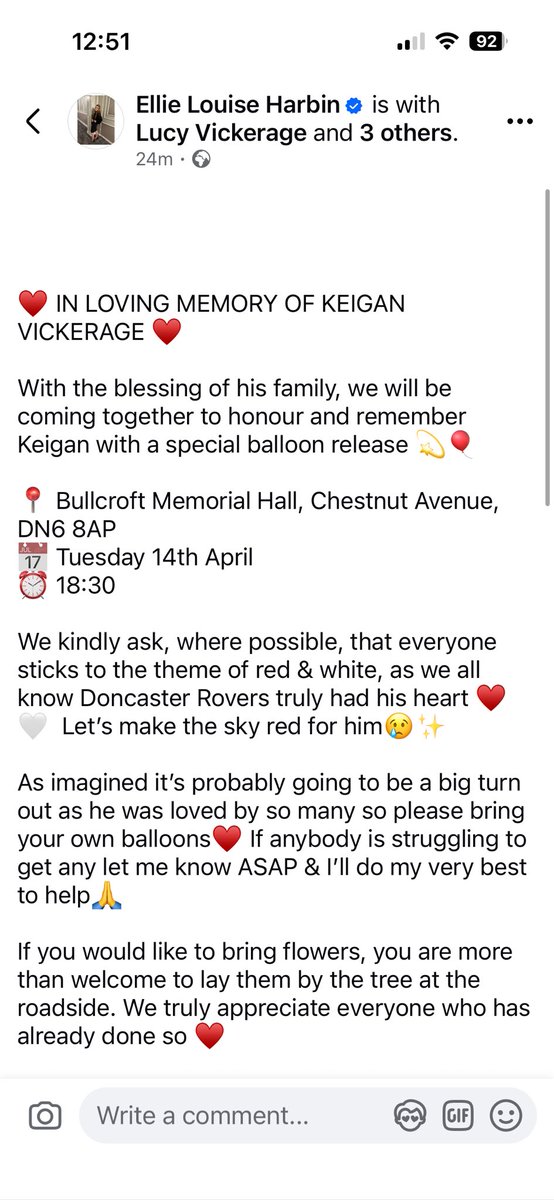 BaileyVickerage's tweet photo. Don’t expect anyone to turn up if busy but thought I would post it on here aswell if anyone whether they knew Keigan or not would like to come and pay their respects on Tuesday evening. 

Would be great to see so many faces there ❤️🤍❤️🤍

#DRFC https://t.co/N4foEzWoiz