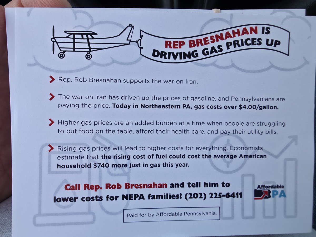 AffordablePA's tweet photo. ⛽️ Gas prices in NEPA are now over $4/gal. Attendees at last night’s Scranton/Wilkes-Barre RailRiders game in Moosic saw how @RepBresnahan is driving the cost of gas sky high. Rising fuel prices could cost households $740 more just in gas this year. https://t.co/Psss7FUv5h