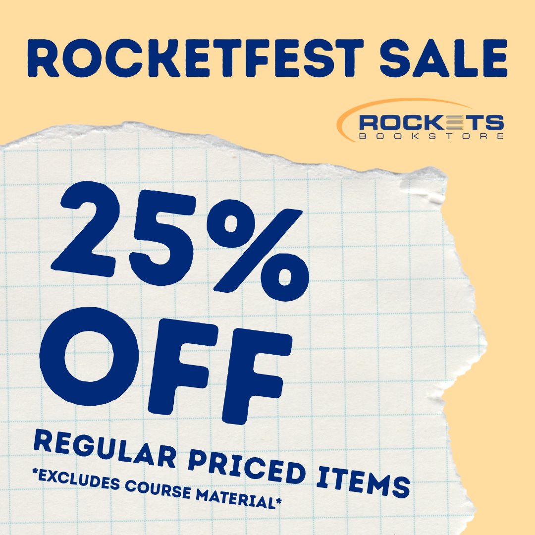 rocketsbooksto1's tweet photo. It’s RocketFEST!  Students save 25% off Friday and Saturday!
@UToledo #ToledoRockets #RocketFEST @GetInvolvedUT https://t.co/rGDVdBZEbT