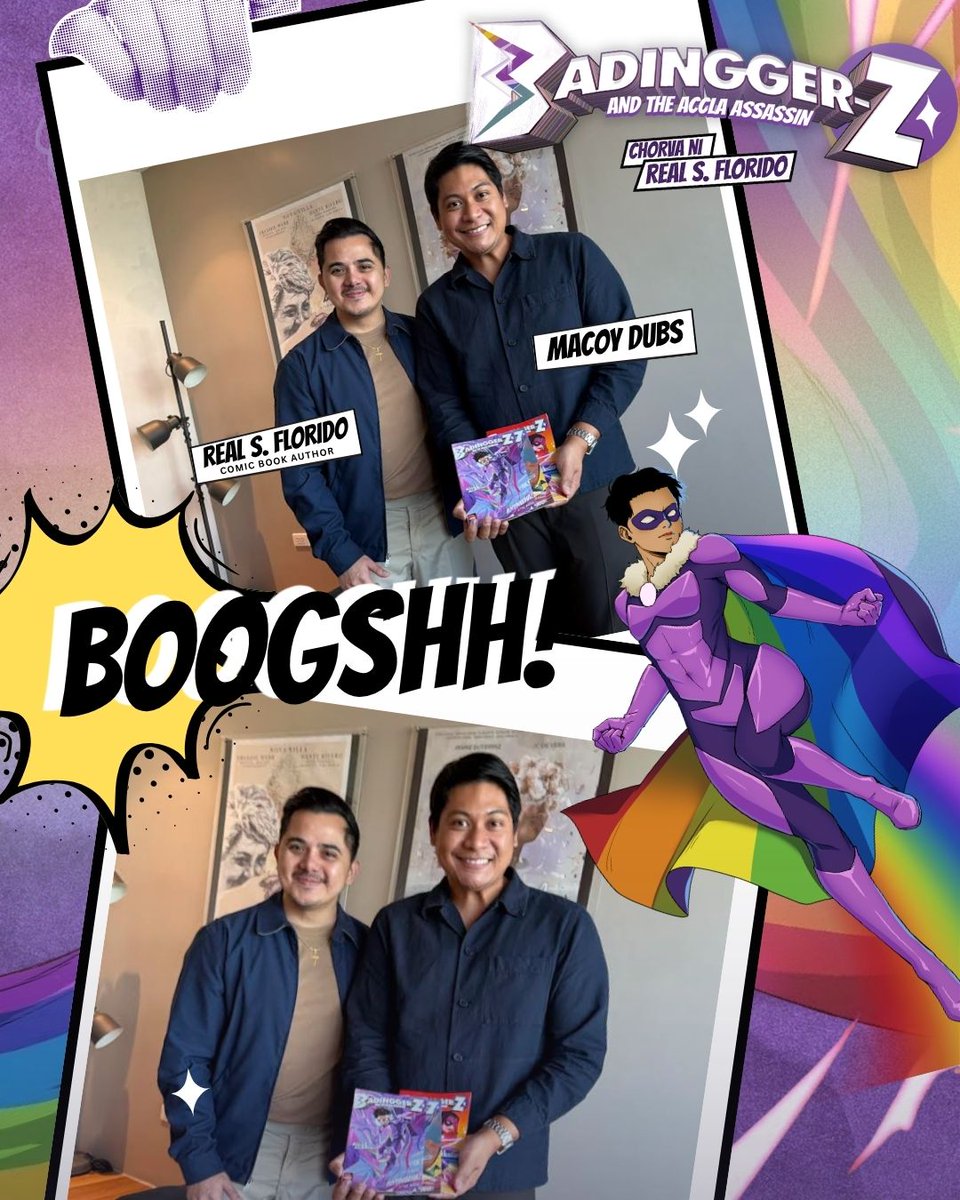 badingger_z's tweet photo. Taray ni Accla oh, umabot pa sa radar ng certified dogshow diva na si Macoy Dubs, kasama ang bonggang-bonggang author na si Direk Real S. Florido... level up ka na, teh!

Kaya ikaw, 'wag kang pahuhuli, order na ses! 💜

Get your Badingger-Z copies here: https://t.co/6b7wc3e5Fe https://t.co/WoouHl6aft