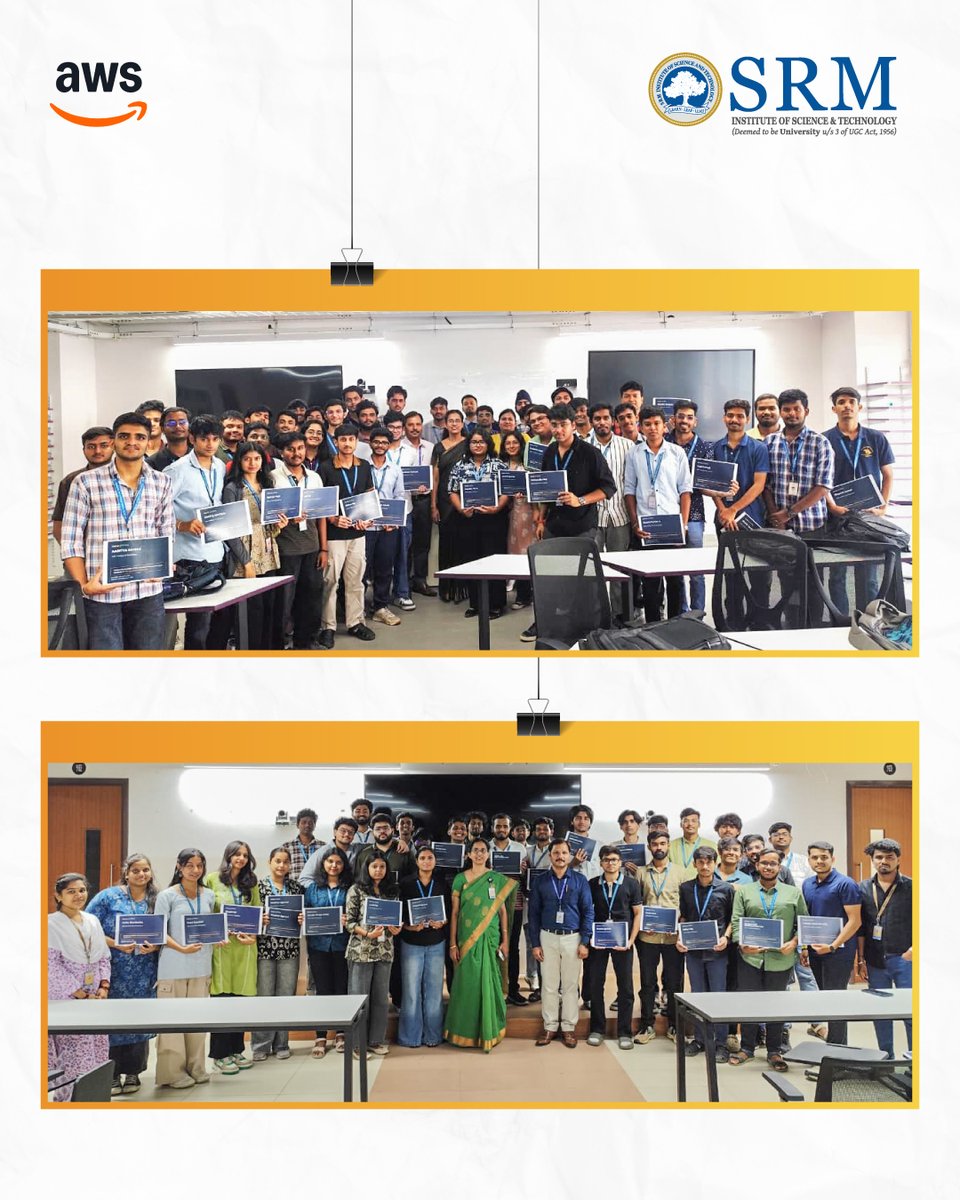 SRM_Univ's tweet image. #SRMIST celebrates a milestone!

153 students have earned globally recognized AWS certifications, including AWS Certified AI Practitioner, AWS Certified Cloud Practitioner, AWS Certified Developer – Associate, and AWS Certified Solutions Architect – Associate.
@awscloud